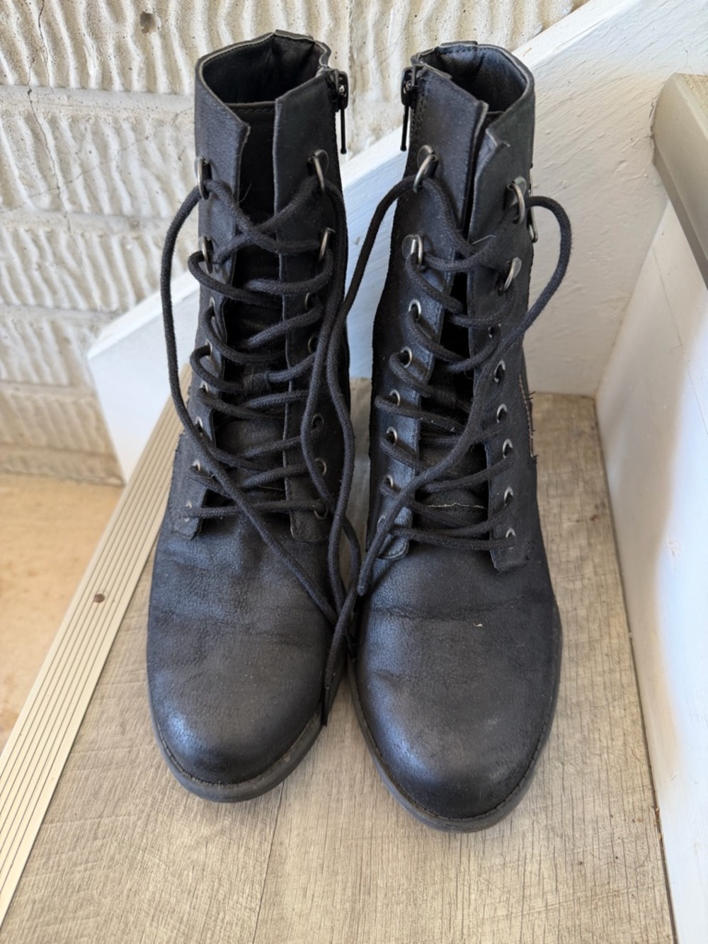 White Mountain Black Lace-Up Combat Boots